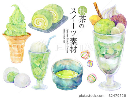 Matcha sweets set illustration Matcha sweets set illustration 82479526