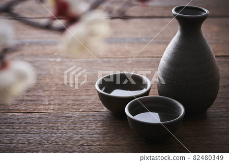 Sake and Shiraume Inoguchi and sake bottle Sake and Shiraume Inoguchi and sake bottle 82480349