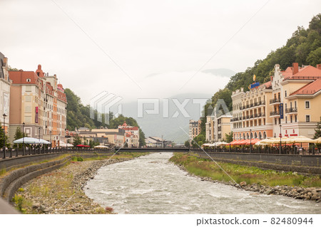 Rosa Khutor ski resort Caucasus autumn top view Krasnaya Polyana Sochi Russia 82480944