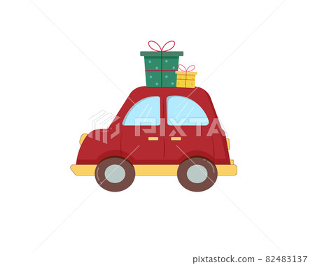 Cartoon car with gift boxes. Idea for Christmas and birthday card Cartoon car with gift boxes. Idea for Christmas and birthday card 82483137