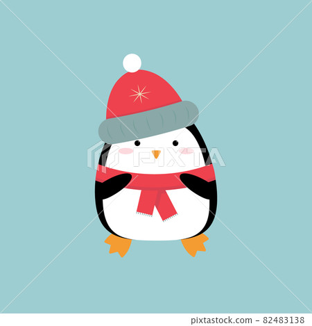 Cute cartoon penguin in hat and scarf Cute cartoon penguin in hat and scarf 82483138