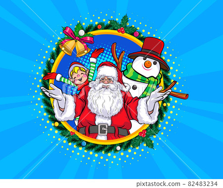 Wreath christmas Santa Claus with snowman and elf merry christmas Wreath christmas Santa Claus with snowman and elf merry christmas 82483234
