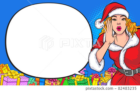 santa woman shouting with hand around mouth and white space santa woman shouting with hand around mouth and white space 82483235