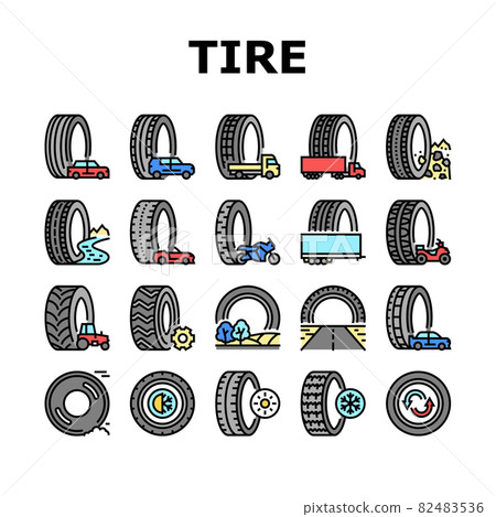 Used Tire Sale Shop Business Icons Set Vector Used Tire Sale Shop Business Icons Set Vector 82483536
