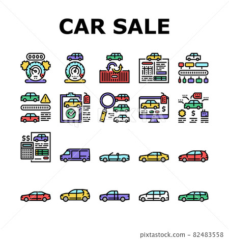 Used Car Sale Automobile Service Icons Set Vector Used Car Sale Automobile Service Icons Set Vector 82483558