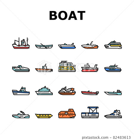 Boat Water Transportation Types Icons Set Vector 82483613