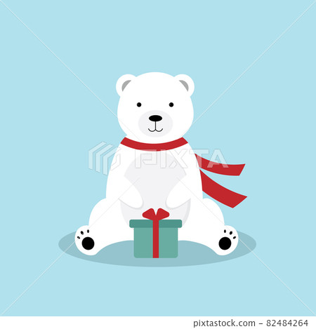Cute cartoon polar bear with a gift 82484264