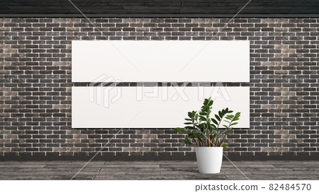 Mockup brick wall with flower plant in Scandinavian style. Blank white poster with frame empty wall mock-up. 3d render. Mockup brick wall with flower plant in Scandinavian style. Blank white poster with frame empty wall mock-up. 3d render. 82484570