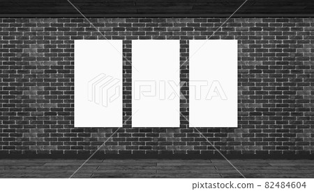 Mockup brick wall in Scandinavian style. Blank white poster with frame empty wall mock-up. 3d render. Mockup brick wall in Scandinavian style. Blank white poster with frame empty wall mock-up. 3d render. 82484604