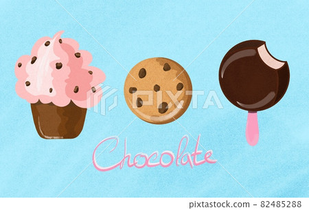 Set of Chocolate food. Illustration on blue background 82485288