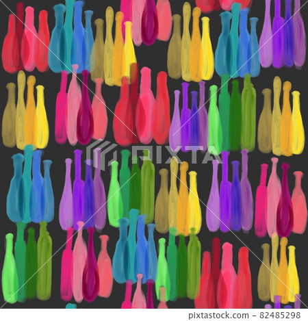Bottle silhouette, bright seamless pattern with multicolored wine bottles. Bottle silhouette, bright seamless pattern with multicolored wine bottles. 82485298