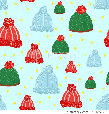 Winter hats seamless pattern. Hats with pumpon Winter hats seamless pattern. Hats with pumpon 82485325
