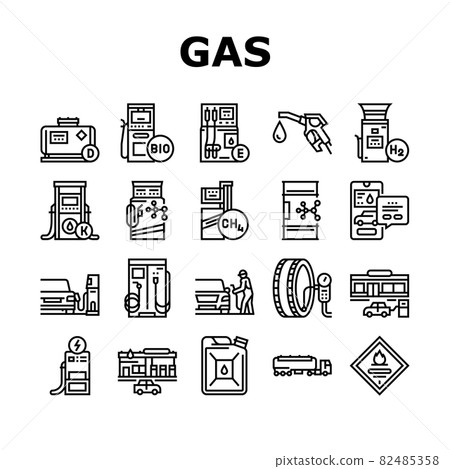 Gas Station Refueling Equipment Icons Set Vector Gas Station Refueling Equipment Icons Set Vector 82485358