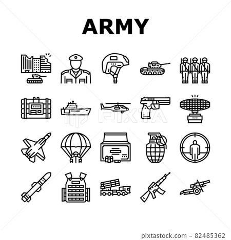 Army Soldier And War Technics Icons Set Vector 82485362