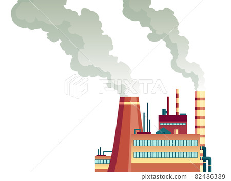 Pollution factory with pipes smoke comes out. Ecological disaster. Nature ecology elements and ecology problem concept in flat style 82486389