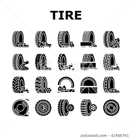Used Tire Sale Shop Business Icons Set Vector 82486761