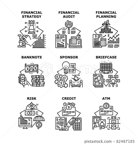 Financial Strategy Set Icons Vector Illustrations 82487185