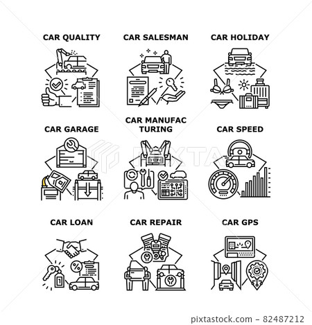 Car Manufacturing Set Icons Vector Illustrations - Stock Illustration ...