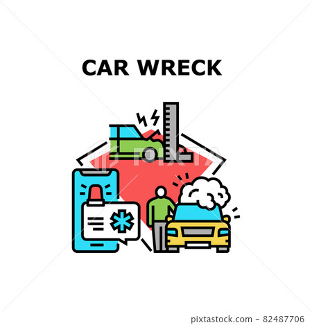 Car Wreck Crash Vector Concept Color Illustration 82487706