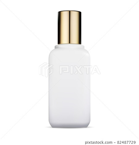 Cosmetic bottle. Glass container with gold cap Cosmetic bottle. Glass container with gold cap 82487729