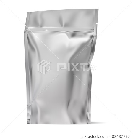 Foil bag blank. Silver plastic food pouch design Foil bag blank. Silver plastic food pouch design 82487732