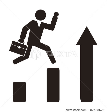 銷售向上圖像。商業場景的插圖。一個為實現目標而奔跑的商人。 82488625