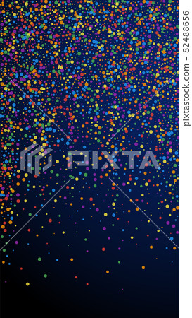 Festive exceptional confetti. Celebration stars. Rainbow confetti on dark blue background. Gorgeous festive overlay template. Vertical vector background. 82488656