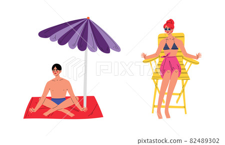 Young Man and Woman at Seaside Sunbathing Enjoying Hot Summer Vector Set Young Man and Woman at Seaside Sunbathing Enjoying Hot Summer Vector Set 82489302