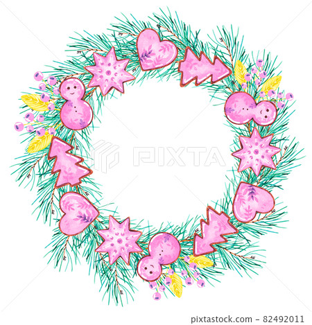 Watercolor Christmas frame with gingerbread 16 Watercolor Christmas frame with gingerbread 16 82492011
