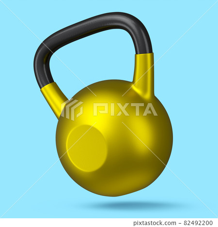 Heavy gym gold kettlebell for workout isolated on blue background Heavy gym gold kettlebell for workout isolated on blue background 82492200