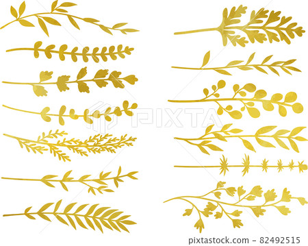 Gold leaf / plant line set vector material - Stock Illustration ...