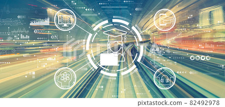 Distance learning theme with high speed motion blur Distance learning theme with high speed motion blur 82492978