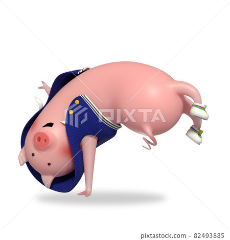 3D illustration of a hip hop dancer pig 3D illustration of a hip hop dancer pig 82493885
