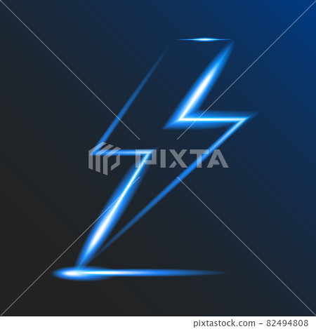 Neon glowing lightning on dark background. Electrical sign. Risk of electric shock. Atmospheric electricity. Vector illustration. EPS10. 82494808