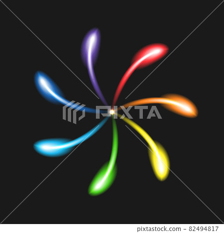 Neon bright flower on black background. Spectrum, gamut, rainbow. Glowing electric sign. Design element in concept of optics. Vector Illustration. 82494817