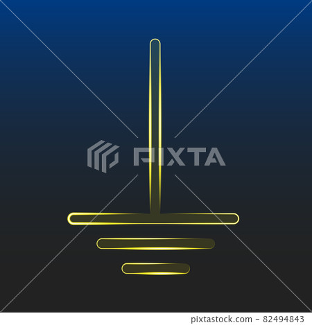 Neon glowing ground icon isolated on dark background. Electrical symbol. ESD, EPA. Common ground point. Electrostatic protected area. Vector Illustration. EPS10. 82494843