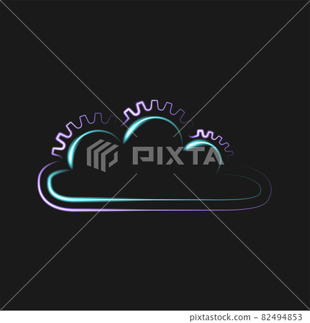 Neon cloud technology icon, logo. Technology, packaged software, decentralized application, cloud computing. Gears in the cloud line. Vector illustration. EPS10. 82494853
