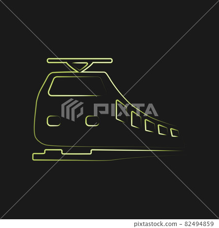 Neon modern train logo isolated on black background. Design element in concept of transport, railway. Vector illustration. EPS10. 82494859