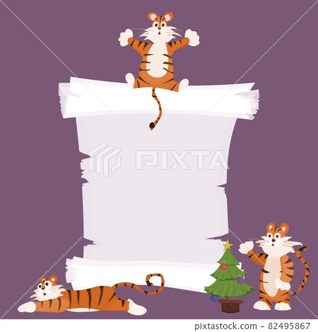 funny characters tigers and old papyrus. flat 82495867