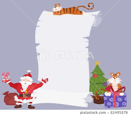 tigers and santa claus with gifts near the scroll tigers and santa claus with gifts near the scroll 82495876
