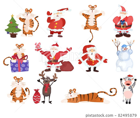 selection of new year characters and tigers vector selection of new year characters and tigers vector 82495879