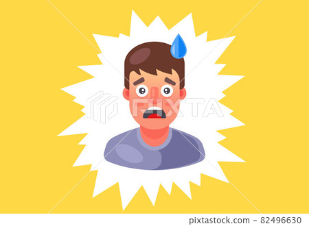 the man got scared and sweat runs down his forehead. the man got scared and sweat runs down his forehead. 82496630