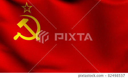 Flag of the Soviet Union or ussr flag blowing in the wind. 3D rendering illustration of waving sign. 82498537