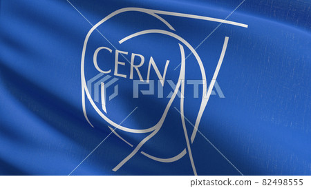 Flag of Cern blowing in the wind. 3D rendering illustration of waving sign. 82498555
