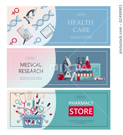 Vector medical banner. Pharmacy template for hospitals, advertising, pharmacies training. International health protection, insurance.Medicine and surgery.Vaccination, online health check up, medical Vector medical banner. Pharmacy template for hospitals, advertising, pharmacies training. International health protection, insurance.Medicine and surgery.Vaccination, online health check up, medical 82499901