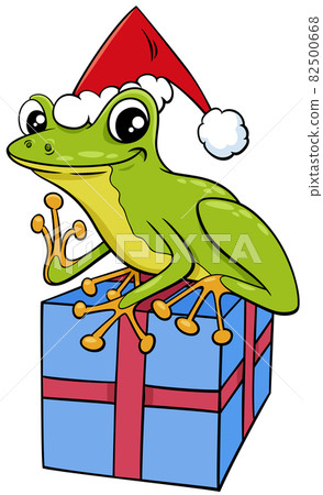 cartoon frog animal character with gift on Christmas time cartoon frog animal character with gift on Christmas time 82500668
