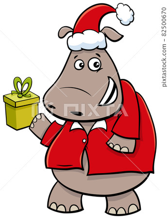cartoon hippo animal character with gift on Christmas time 82500670