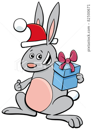 cartoon rabbit animal character with gift on Christmas time 82500671