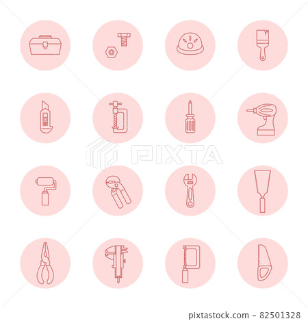Tool line drawing color icon set (red) - Stock Illustration [82501328 ...