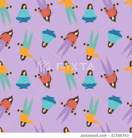 Seamless pattern with the image of girls involved in different sports. Seamless pattern with the image of girls involved in different sports. 82506763